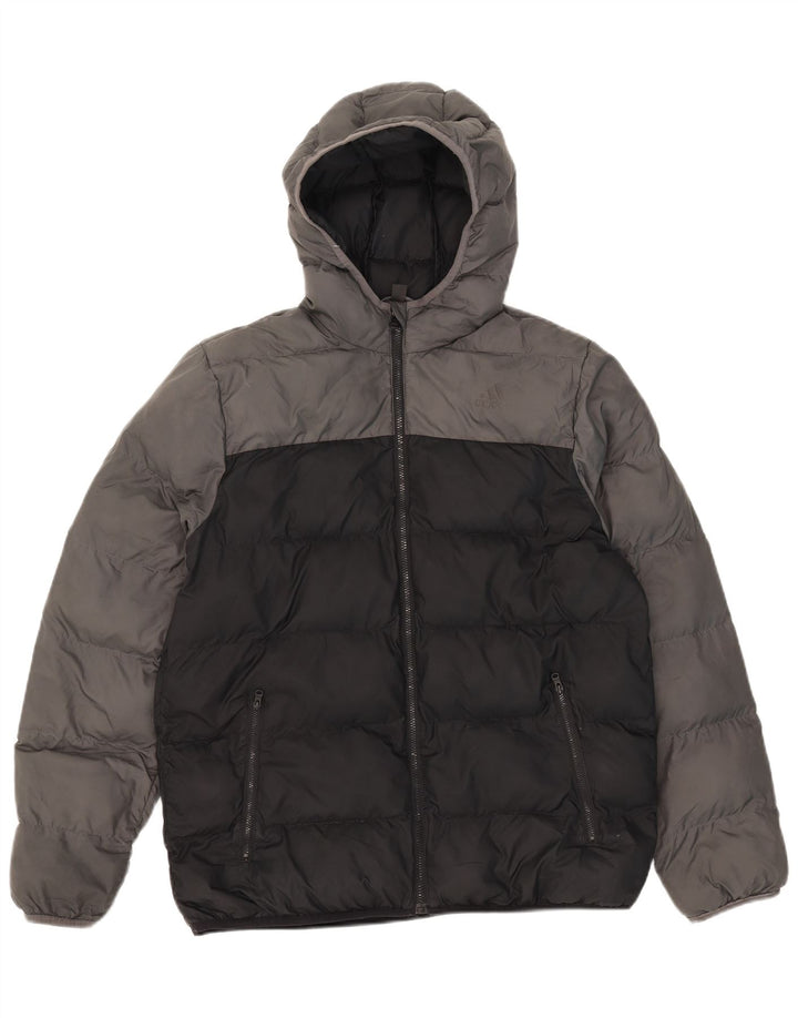 Adidas Boys Hooded Padded Jacket 15-16 Years Black Colourblock Polyester