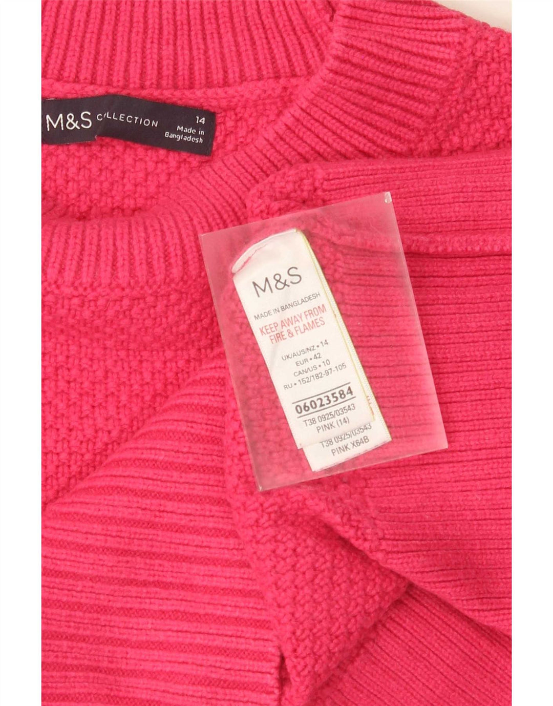 Marks & Spencer Womens Crop Turtle Neck Jumper Sweater UK 14 Large Pink