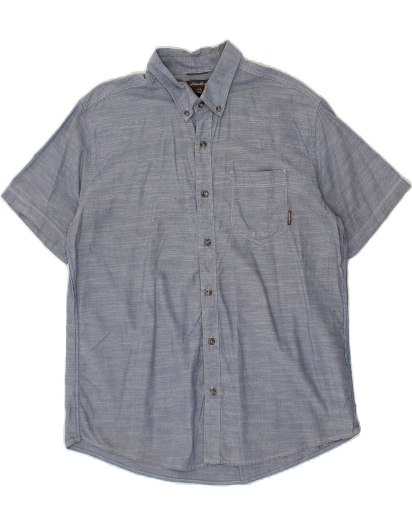 EDDIE BAUER Mens Short Sleeve Shirt Large Blue Cotton Vintage Eddie Bauer and Second-Hand Eddie Bauer from Messina Hembry 