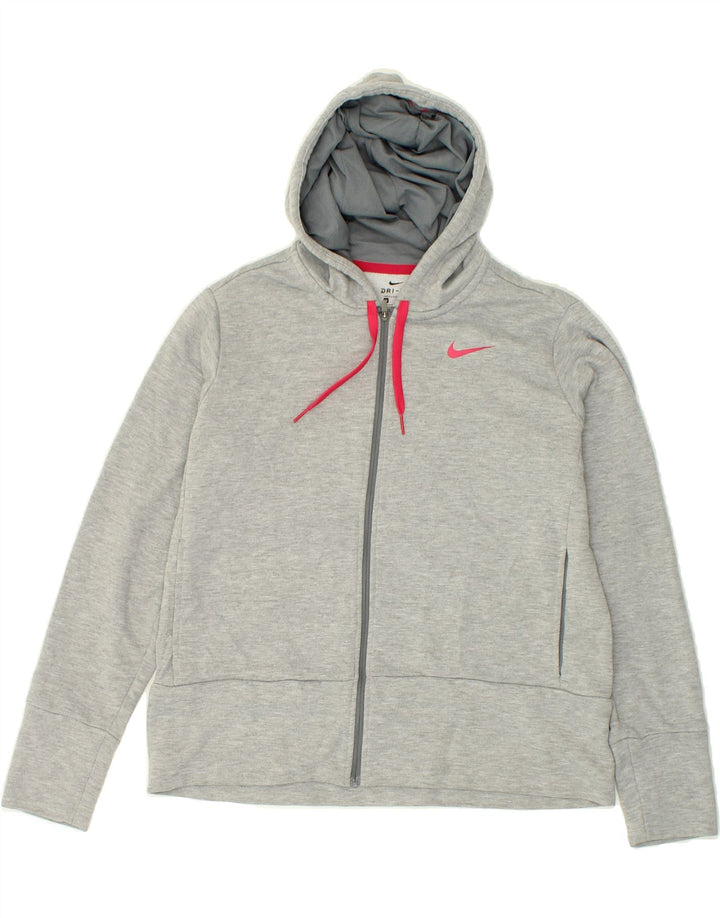 NIKE Womens Dri Fit Zip Hoodie Sweater UK 14 Medium Grey Polyester Vintage Nike and Second-Hand Nike from Messina Hembry 