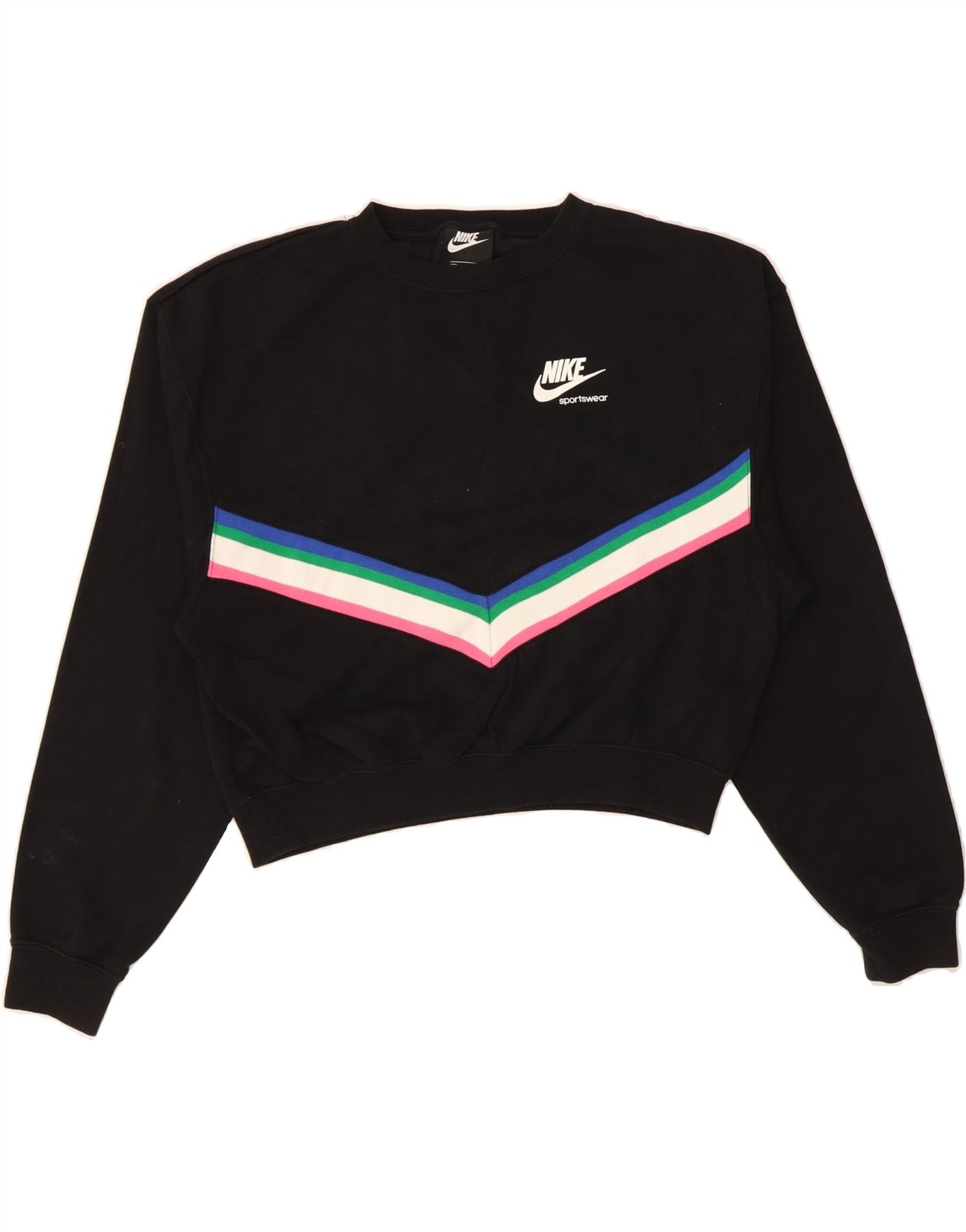 NIKE Womens Crop Oversized Sweatshirt Jumper UK XS Black Striped