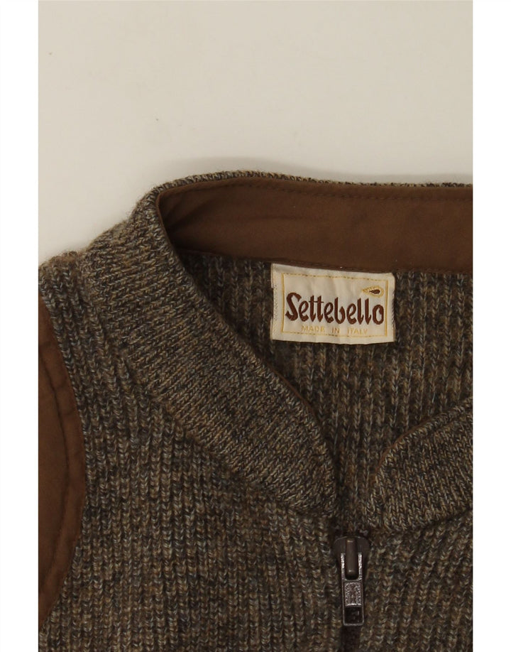 SETTEBELO Mens Cardigan Sweater Small Brown Flecked Wool
