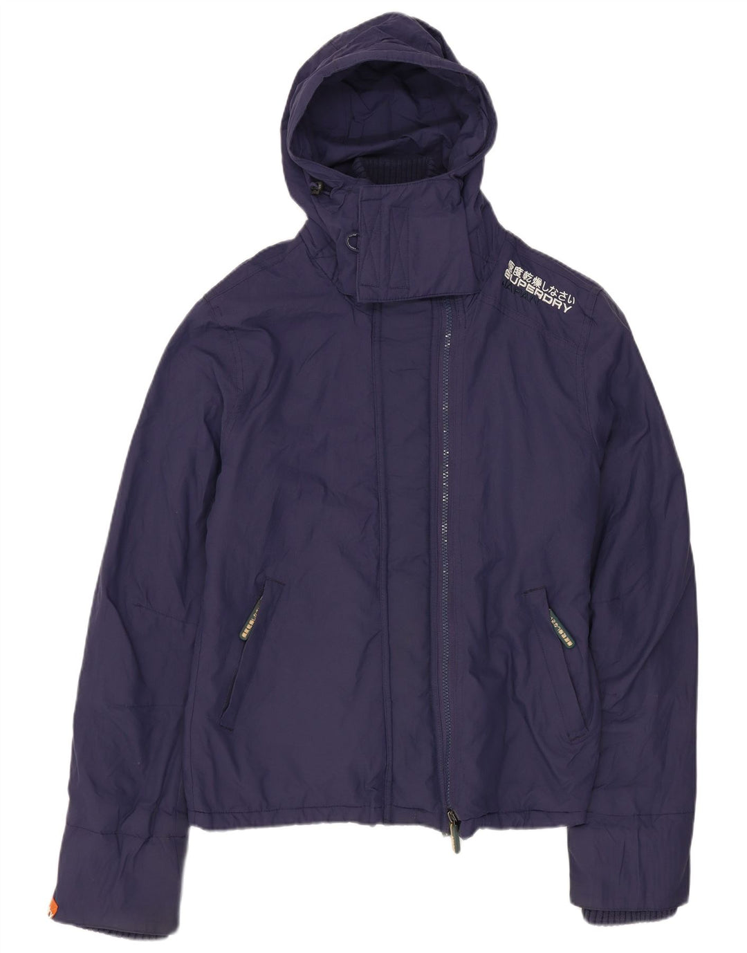 SUPERDRY Womens Hooded Windbreaker Jacket UK 14 Medium Navy Blue Nylon