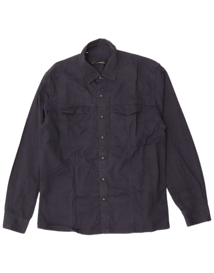 Vintage Mens Western Shirt 2XL Navy Blue Cotton