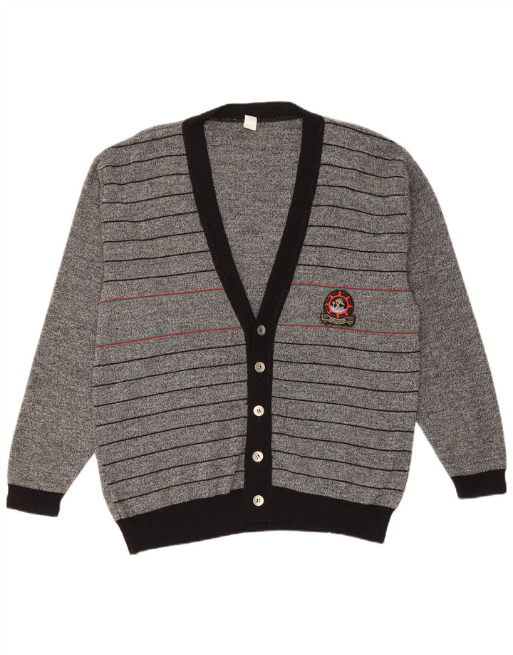 Vintage Mens Cardigan Sweater IT 50 Medium Grey Striped