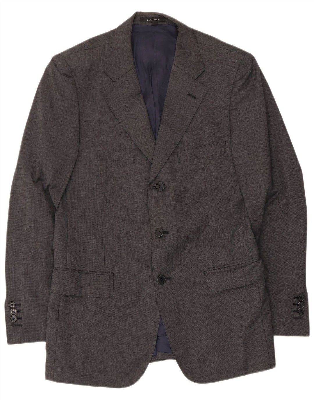 ZARA Mens 3 Button Blazer Jacket EU 46 Small Grey Wool