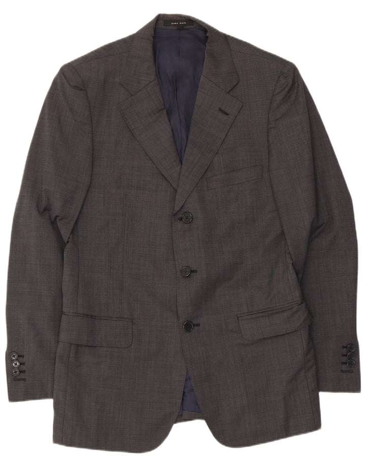 ZARA Mens 3 Button Blazer Jacket EU 46 Small Grey Wool