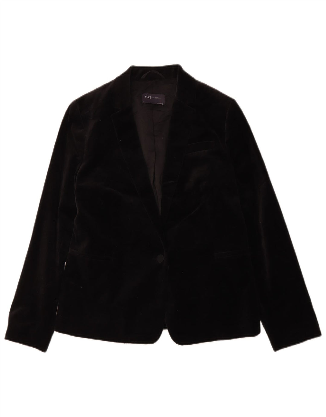 Marks & Spencer Womens 1 Button Velvet Blazer Jacket UK 10 Small Black