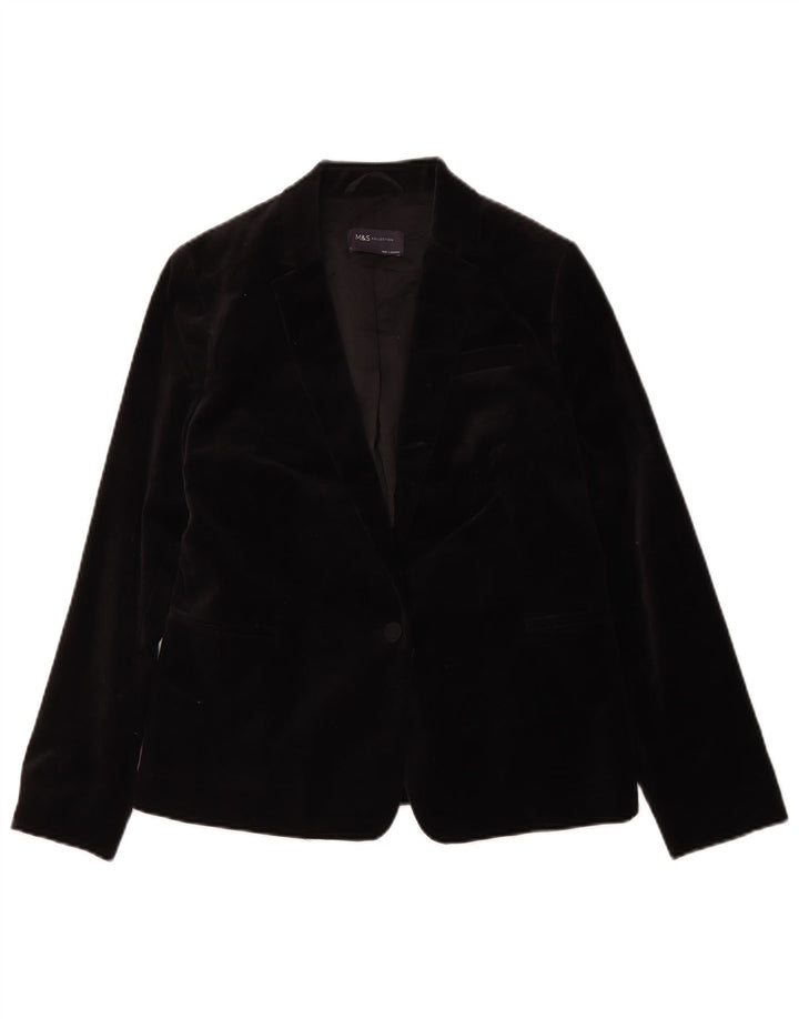 Marks & Spencer Womens 1 Button Velvet Blazer Jacket UK 10 Small Black