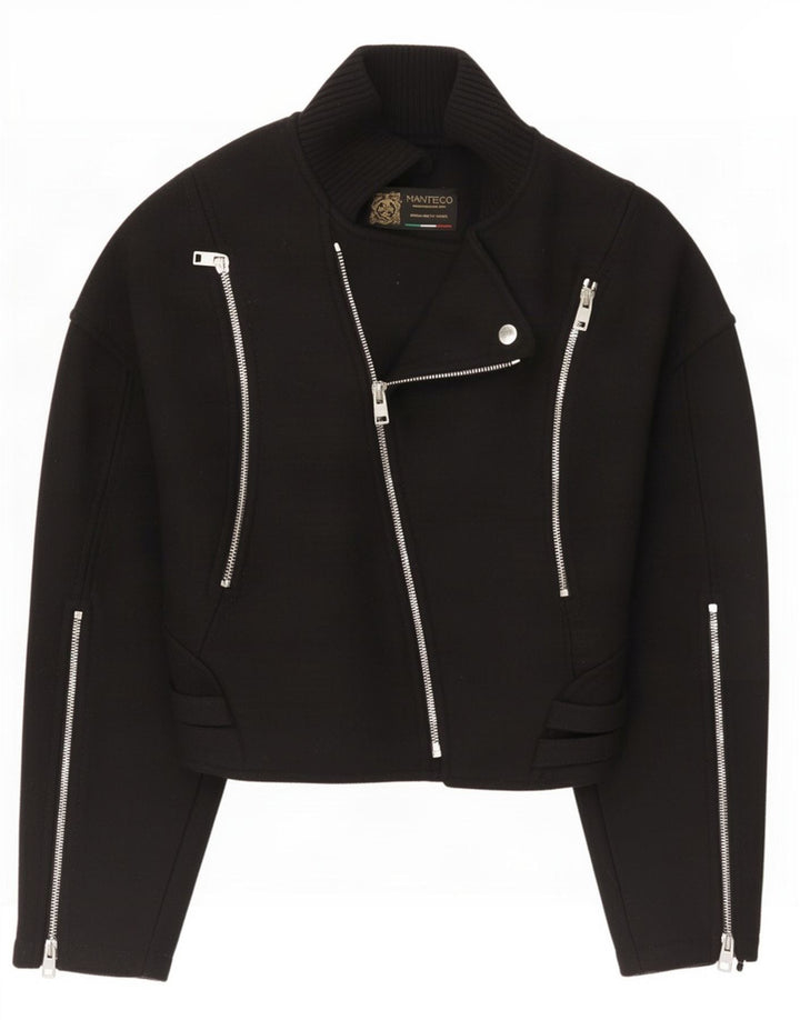 Zara Womens Biker Jacket UK 6 XS Black Wool