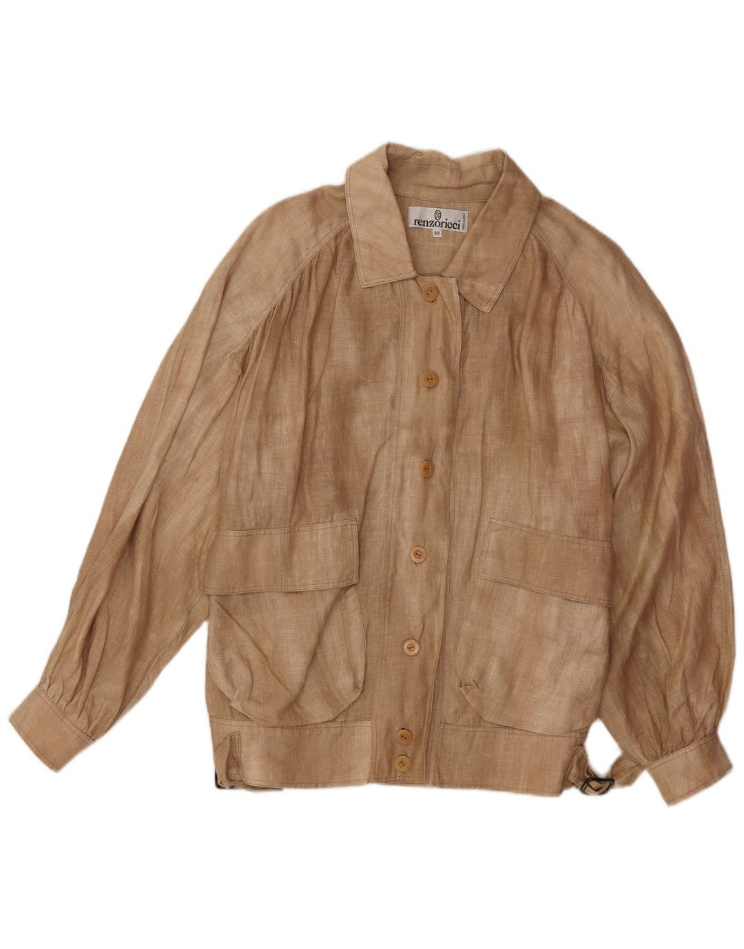 Vintage Womens Oversized Bomber Jacket IT 46 Large Beige Linen