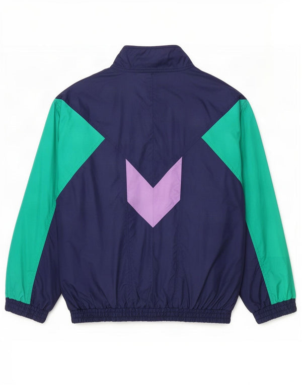 Vintage Mens Tracksuit Top Jacket Large Navy Blue Colourblock Polyamide