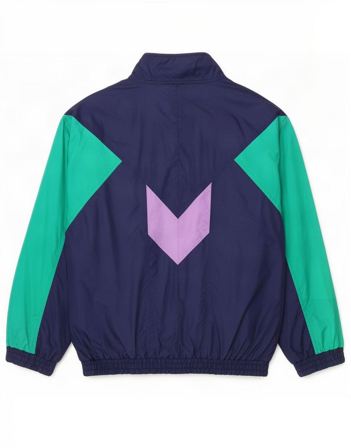 Vintage Mens Tracksuit Top Jacket Large Navy Blue Colourblock Polyamide