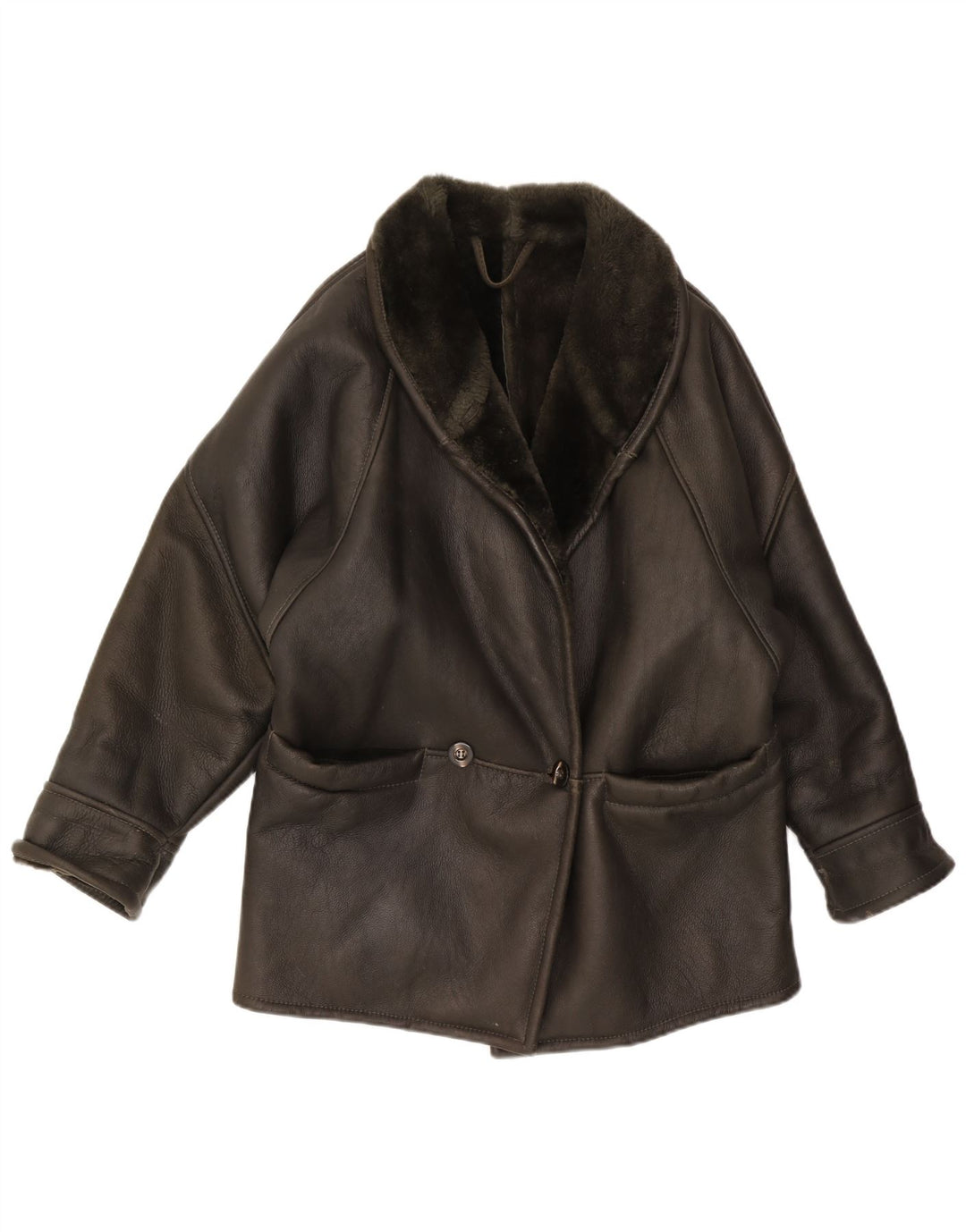 VINTAGE Womens Shearling Jacket UK 16 Large Black