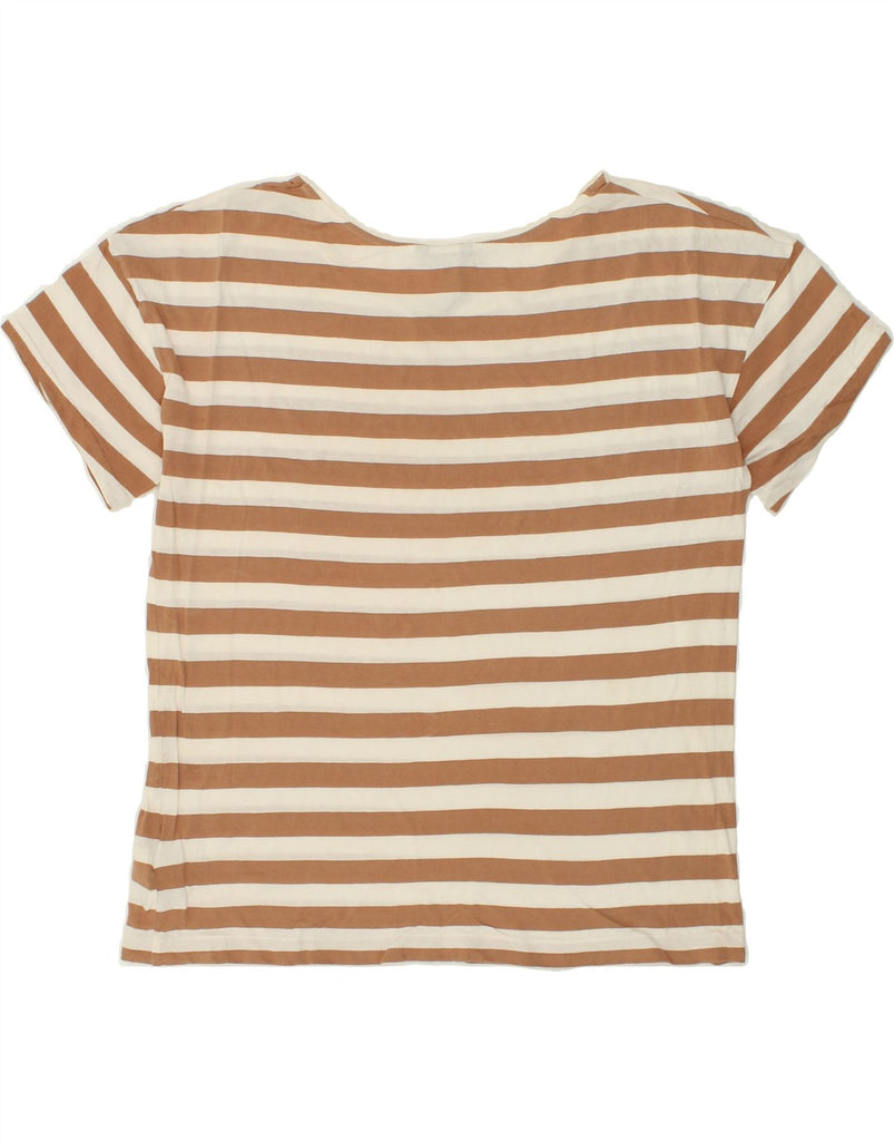 MASSIMO DUTTI Womens T-Shirt Top UK 14 Medium Brown Striped Cotton | Vintage Massimo Dutti | Thrift | Second-Hand Massimo Dutti | Used Clothing | Messina Hembry 