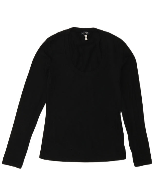 ARMANI JEANS Womens Top Long Sleeve UK 10 Small Black Cotton