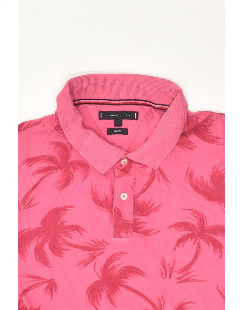 TOMMY HILFIGER Mens Graphic Slim Fit Polo Shirt Large Pink Cotton | Vintage Tommy Hilfiger | Thrift | Second-Hand Tommy Hilfiger | Used Clothing | Messina Hembry 