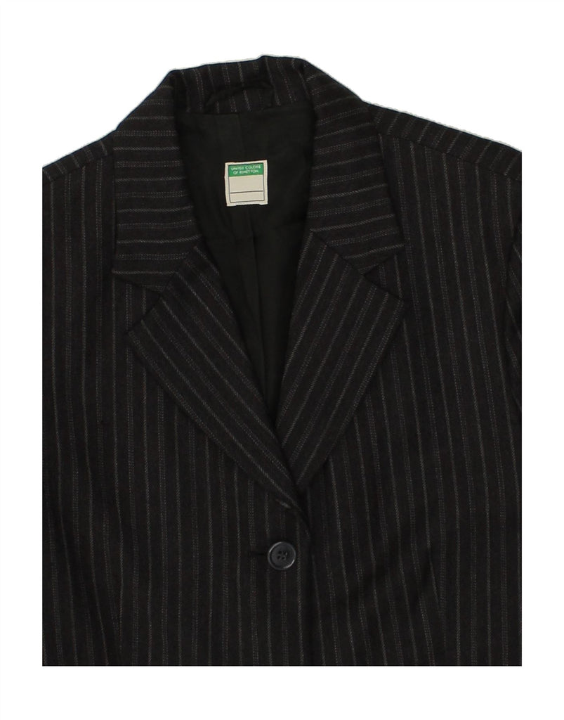 BENETTON Womens 3 Button Blazer Jacket IT 40 Small Black Striped Wool | Vintage Benetton | Thrift | Second-Hand Benetton | Used Clothing | Messina Hembry 