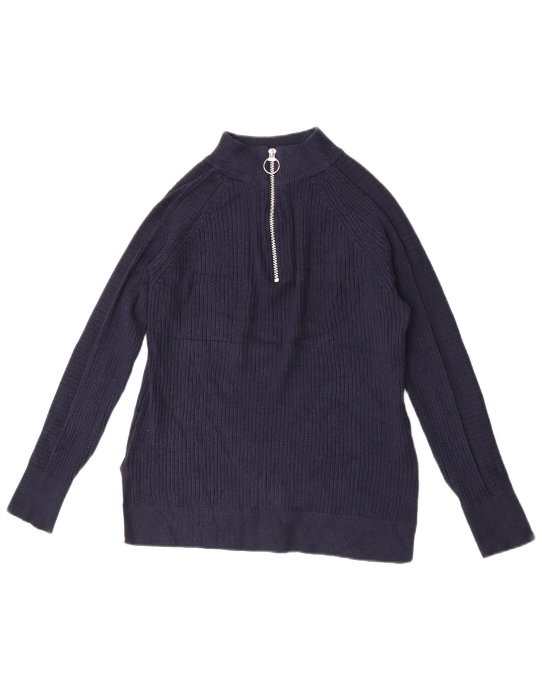 Marks & Spencer Womens Zip Neck Jumper Sweater UK 10 Small Navy Blue