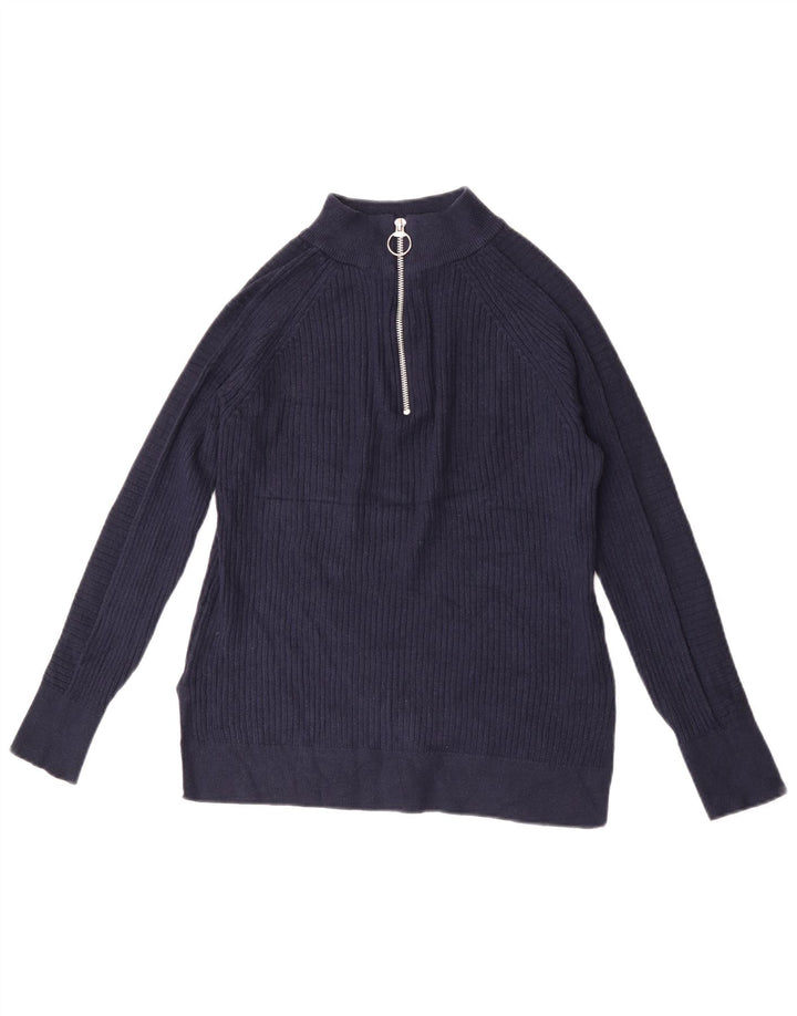 Marks & Spencer Womens Zip Neck Jumper Sweater UK 10 Small Navy Blue