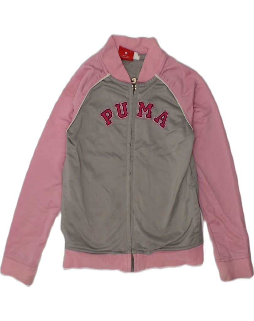 PUMA Girls Graphic Tracksuit Top Jacket 5-6 Years Grey Colourblock | Vintage Puma | Thrift | Second-Hand Puma | Used Clothing | Messina Hembry 