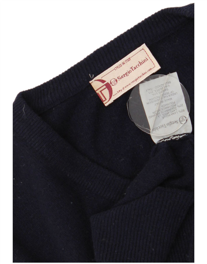 Sergio Tacchini Mens V-Neck Jumper Sweater 2XL Navy Blue Wool