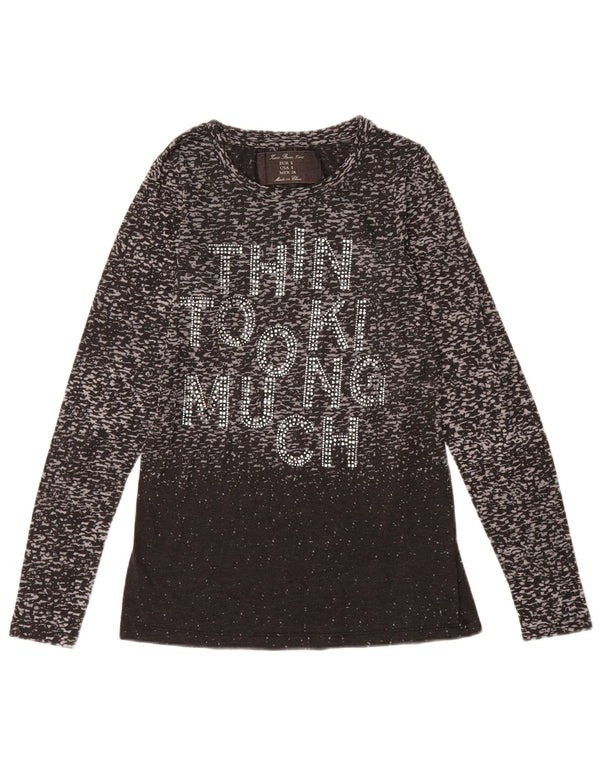 Zara Womens Graphic Top Long Sleeve UK 10 Small Black Animal Print