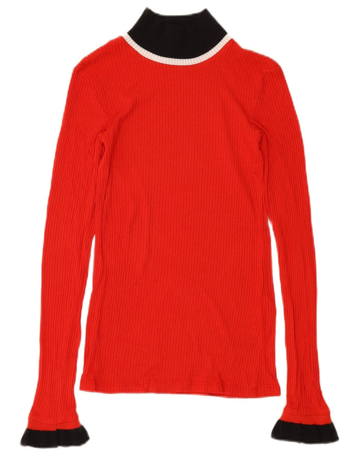 ZARA Womens Turtle Neck Jumper Sweater UK 8 Small Red Colourblock