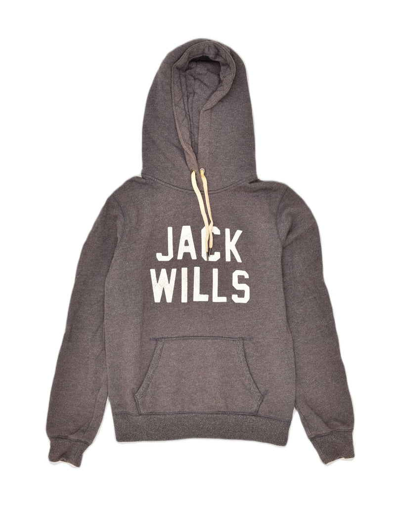 JACK WILLS Womens Graphic Hoodie Jumper UK 12 Medium  Grey Cotton | Vintage Jack Wills | Thrift | Second-Hand Jack Wills | Used Clothing | Messina Hembry 