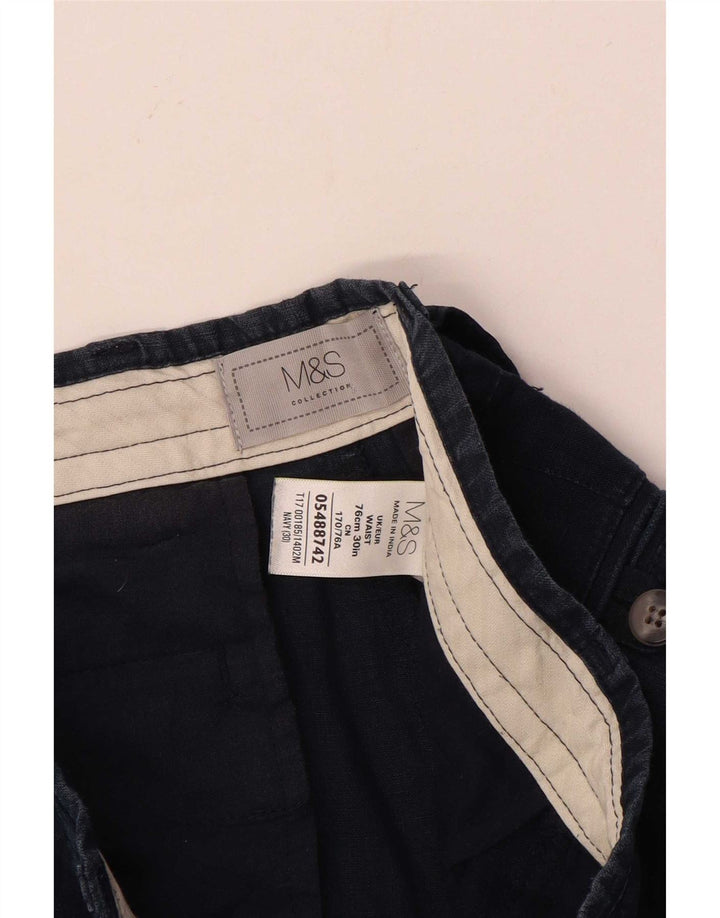 Marks & Spencer Mens Chino Shorts W30 Medium Navy Blue Linen
