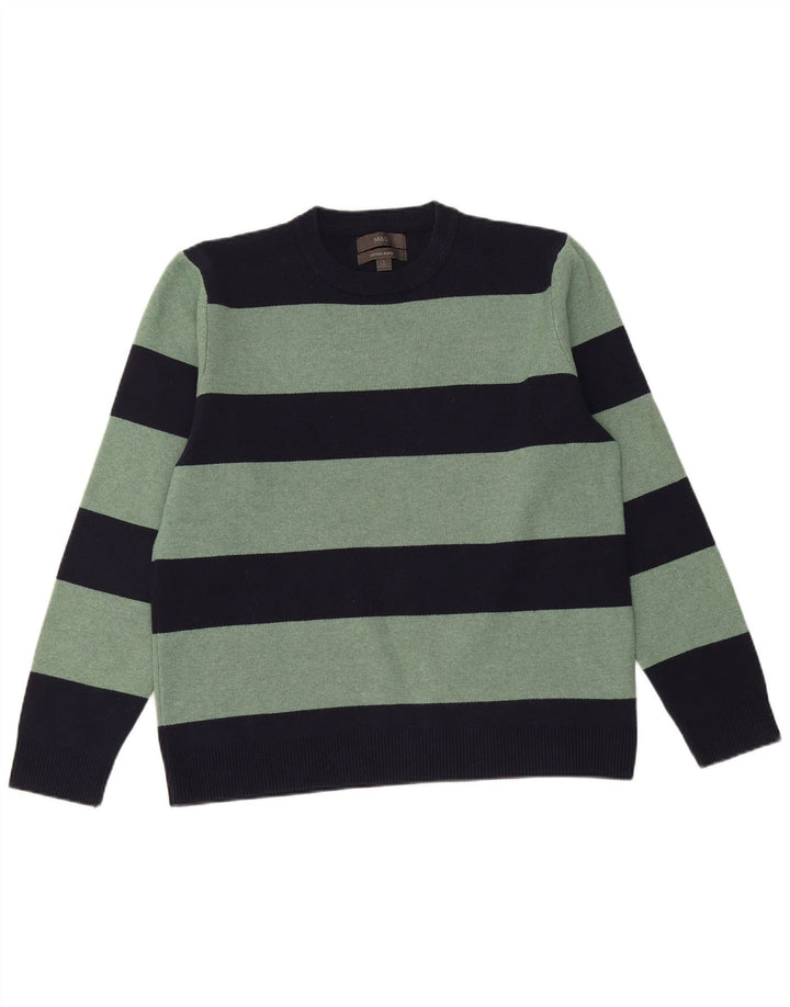 Marks & Spencer Mens Crew Neck Jumper Sweater Large Navy Blue Striped