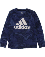 ADIDAS Boys Graphic Top Long Sleeve 5-6 Years Navy Blue Striped Cotton