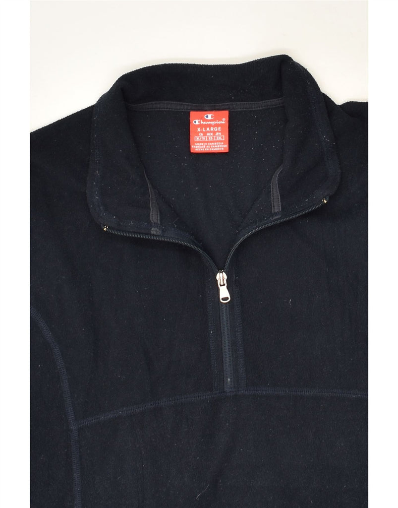 CHAMPION Womens Zip Neck Fleece Jumper UK 18 XL Navy Blue Polyester | Vintage Champion | Thrift | Second-Hand Champion | Used Clothing | Messina Hembry 
