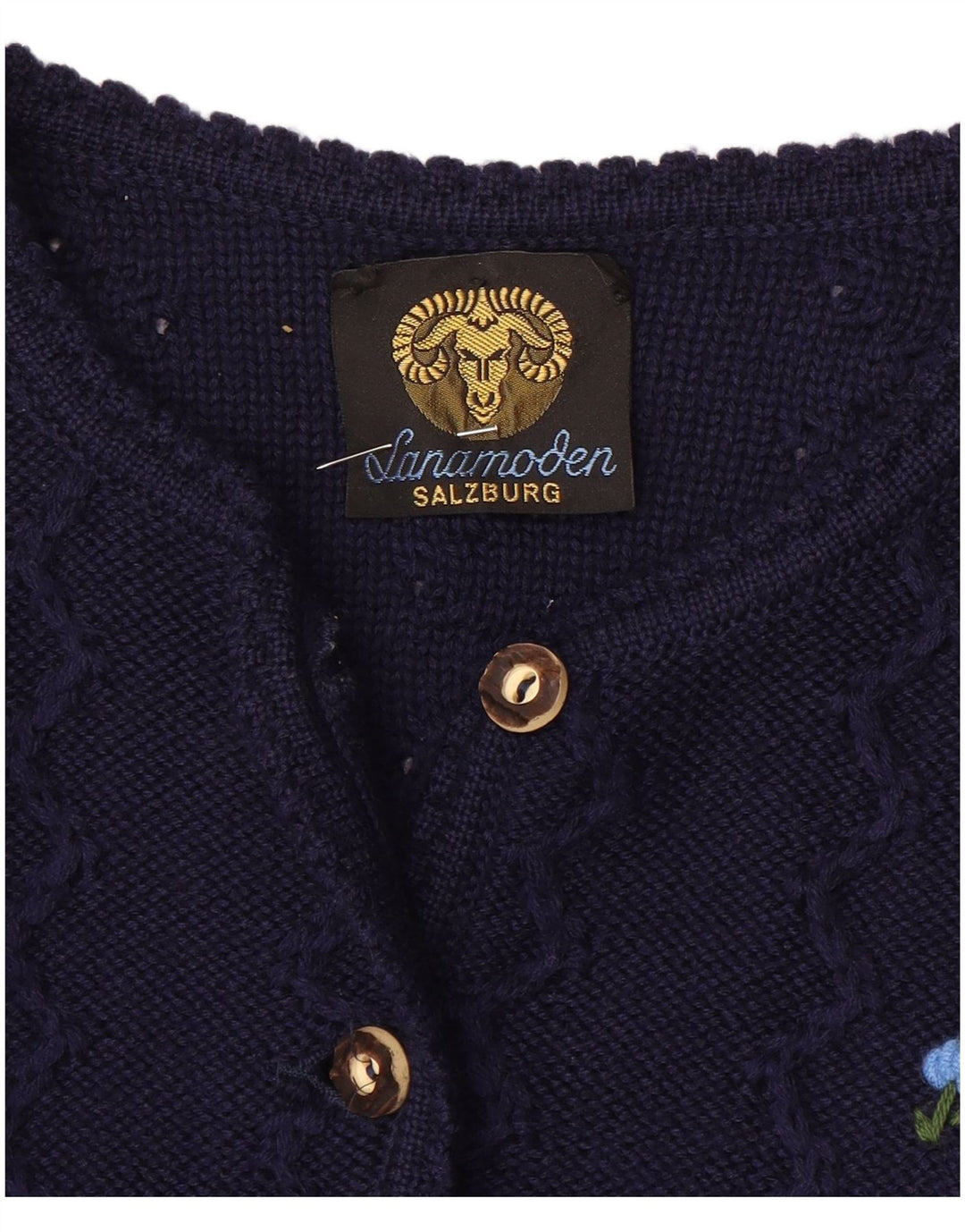 Vintage Womens Crop Cardigan Sweater UK 12 Medium Navy Blue Floral