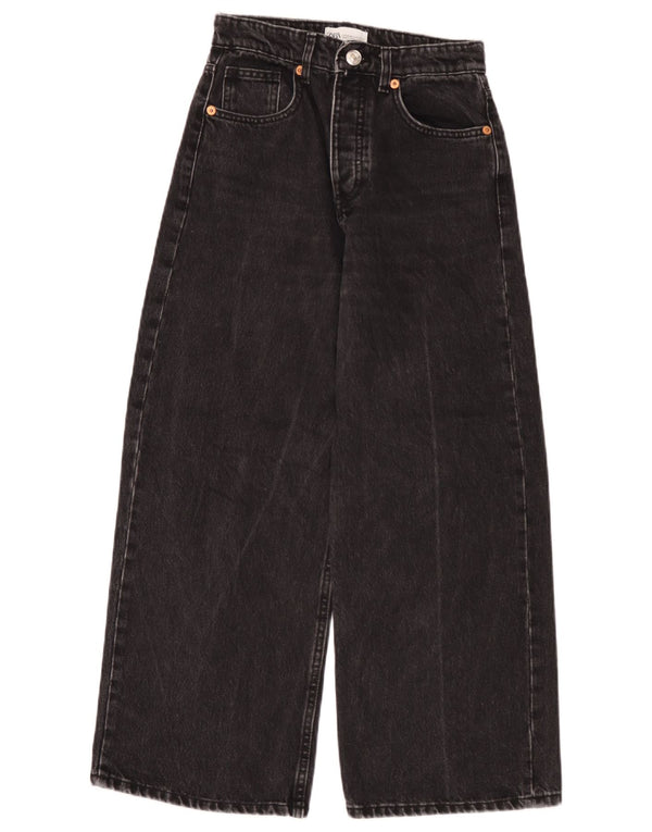 Zara Womens High Waist Wide Leg Jeans EU 36 XS W26 L26 Black Cotton