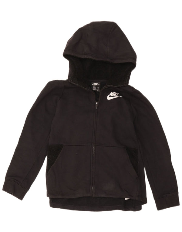 Nike Girls Zip Hoodie Sweater 13-14 Years XL Black Cotton
