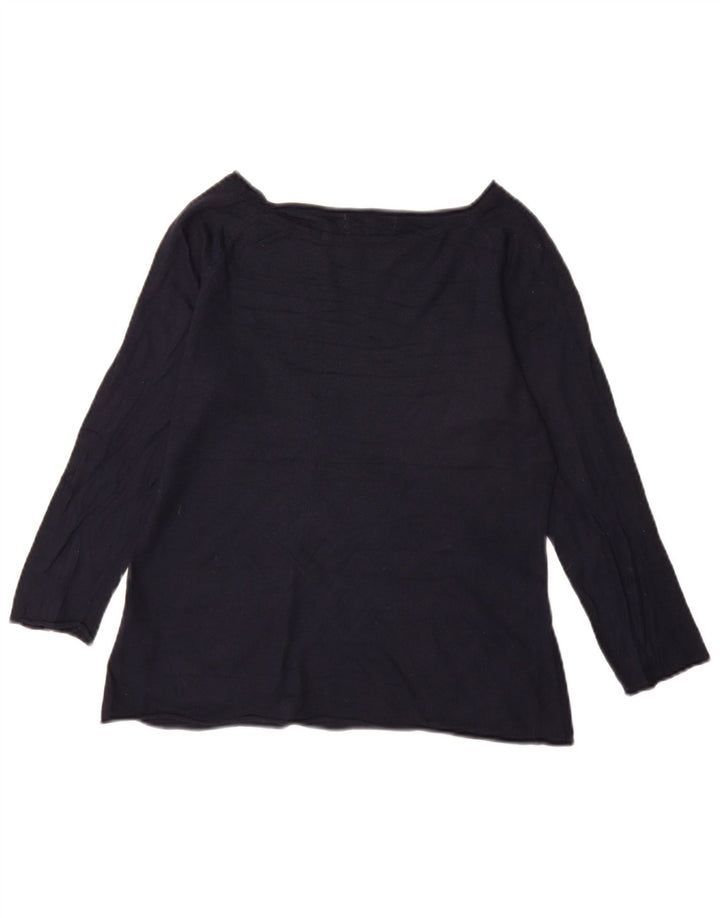 Jigsaw Womens Top 3/4 Sleeve UK 12 Medium Navy Blue Viscose