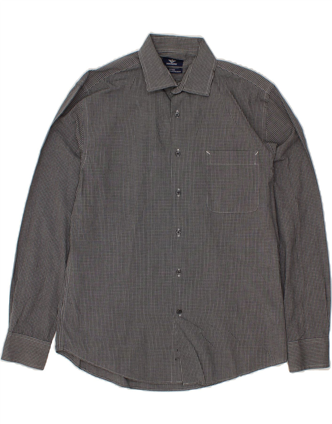 DOCKERS Mens Fitted Shirt Size 15 15 1/2 Medium Grey Check Cotton Vintage Dockers and Second-Hand Dockers from Messina Hembry 