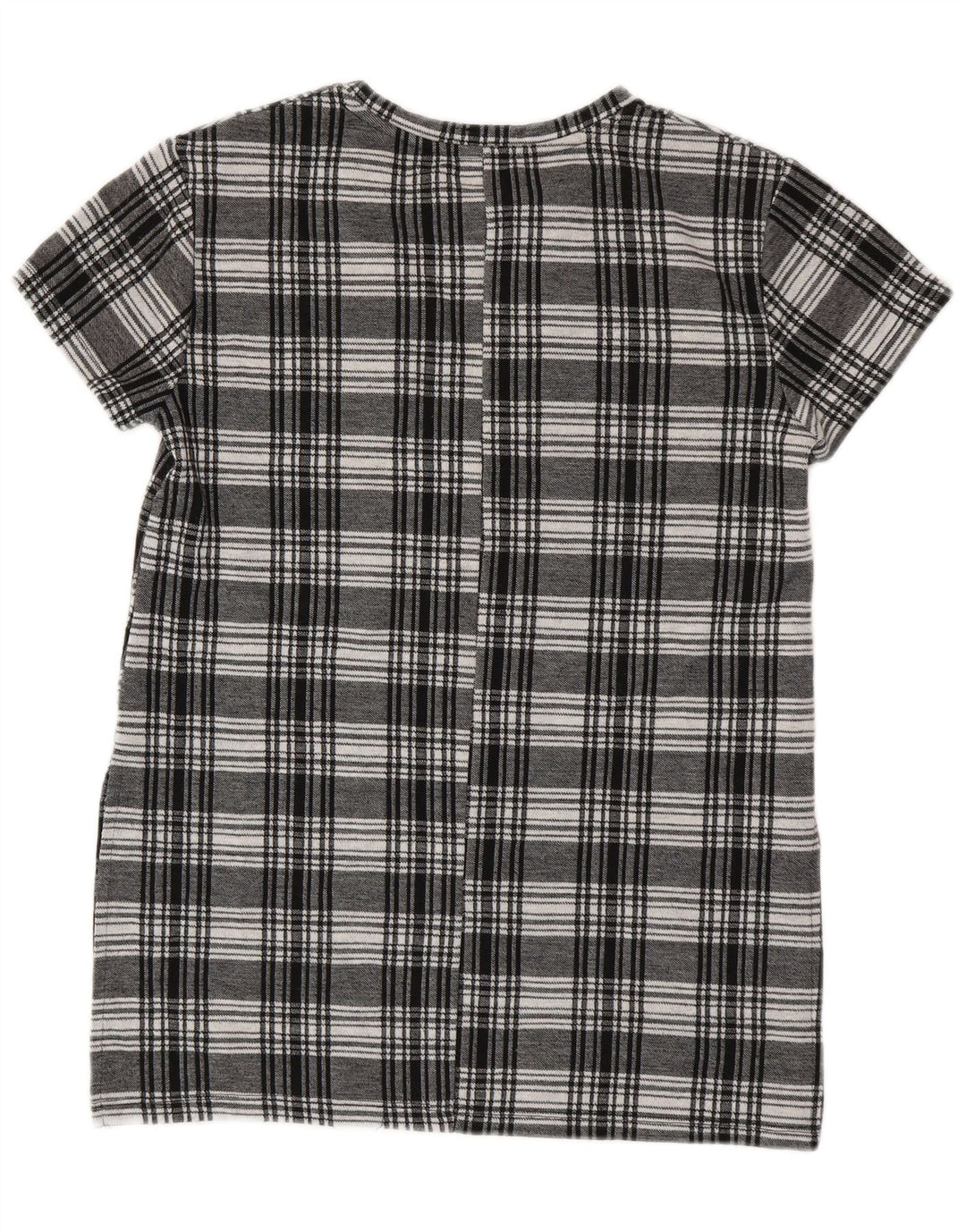 ZARA Womens Longline Short Sleeve Blouse Top UK 10 Small Black Plaid