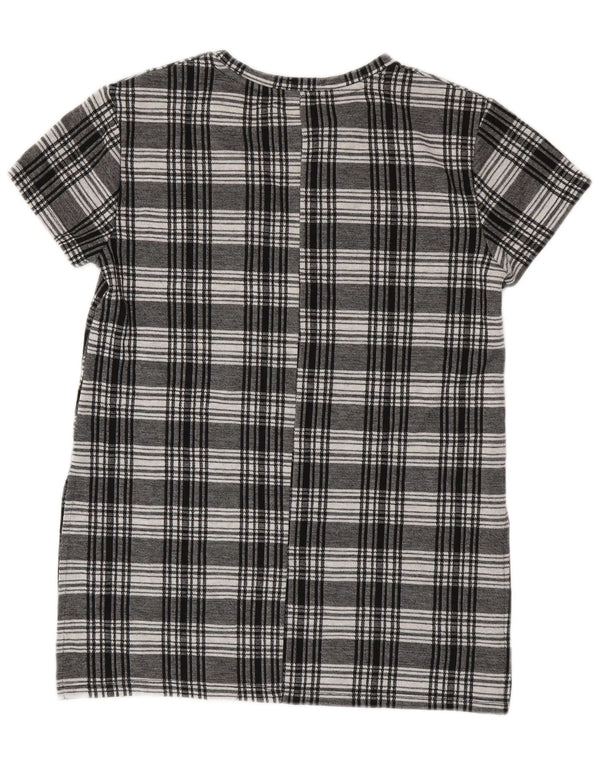 ZARA Womens Longline Short Sleeve Blouse Top UK 10 Small Black Plaid