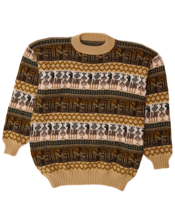 Vintage Mens Crew Neck Jumper Sweater Medium Multicoloured Fair Isle