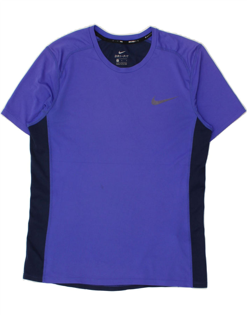 NIKE Womens Dri Fit T-Shirt Top UK 14 Medium Navy Blue Colourblock | Vintage Nike | Thrift | Second-Hand Nike | Used Clothing | Messina Hembry 