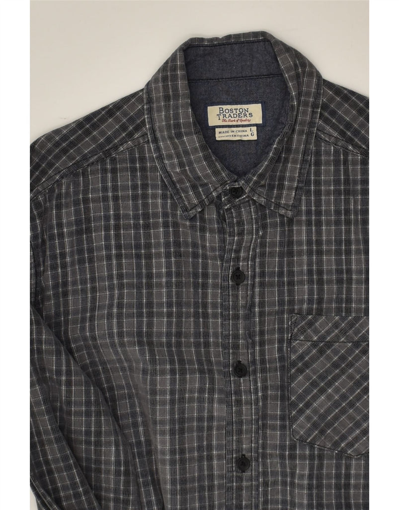 BOSTON Mens Shirt Large Grey Check Cotton | Vintage Boston | Thrift | Second-Hand Boston | Used Clothing | Messina Hembry 