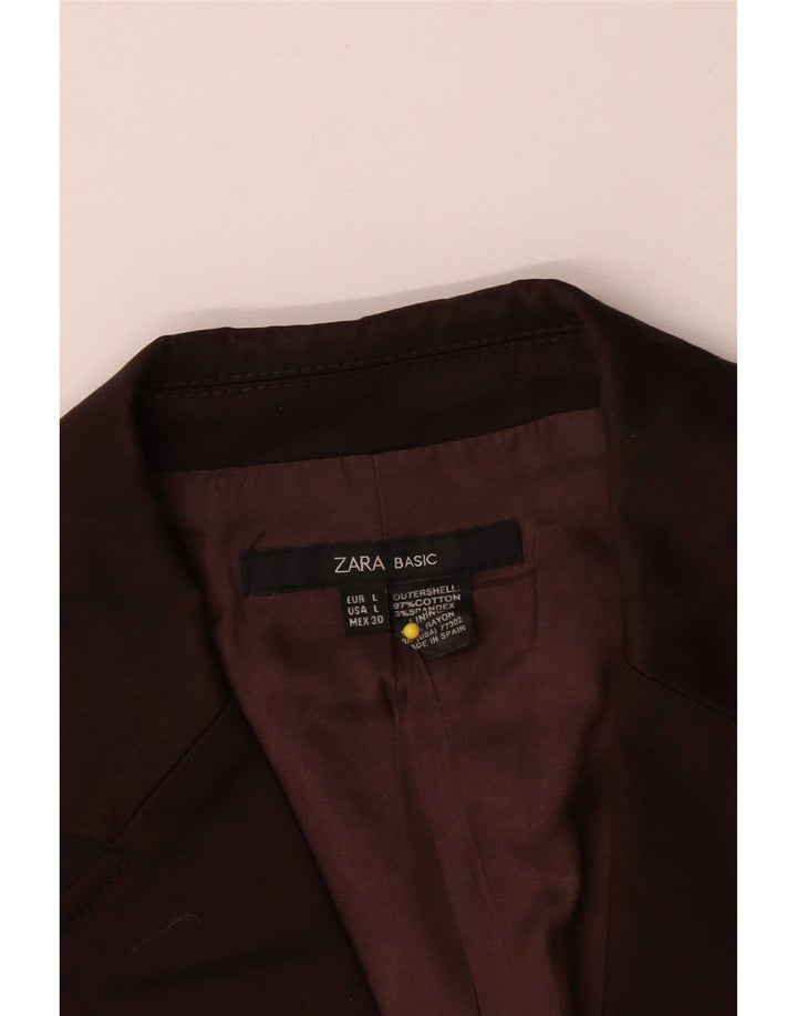 Zara Womens 1 Button Blazer Jacket UK 14 Large Brown Cotton