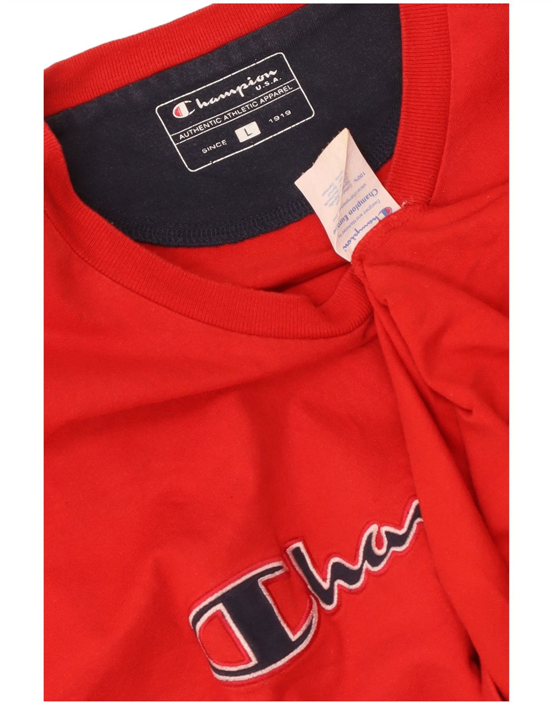 CHAMPION Mens Graphic T-Shirt Top Large Red Cotton