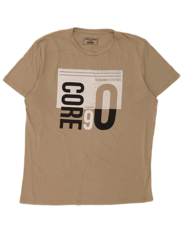 Jack & Jones Mens Core Regular Fit Graphic T-Shirt Top XL Beige Cotton