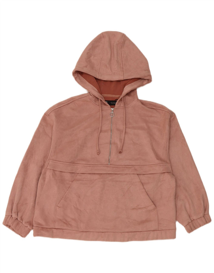 Zara Womens Oversized Zip Neck Hoodie Jumper UK 10 Small Pink Polyester