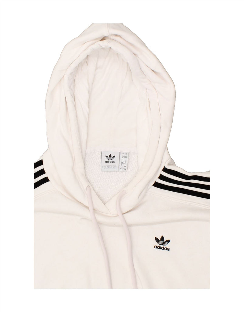 ADIDAS Womens Oversized Crop Graphic Hoodie Jumper UK 8 Small White Cotton | Vintage Adidas | Thrift | Second-Hand Adidas | Used Clothing | Messina Hembry 