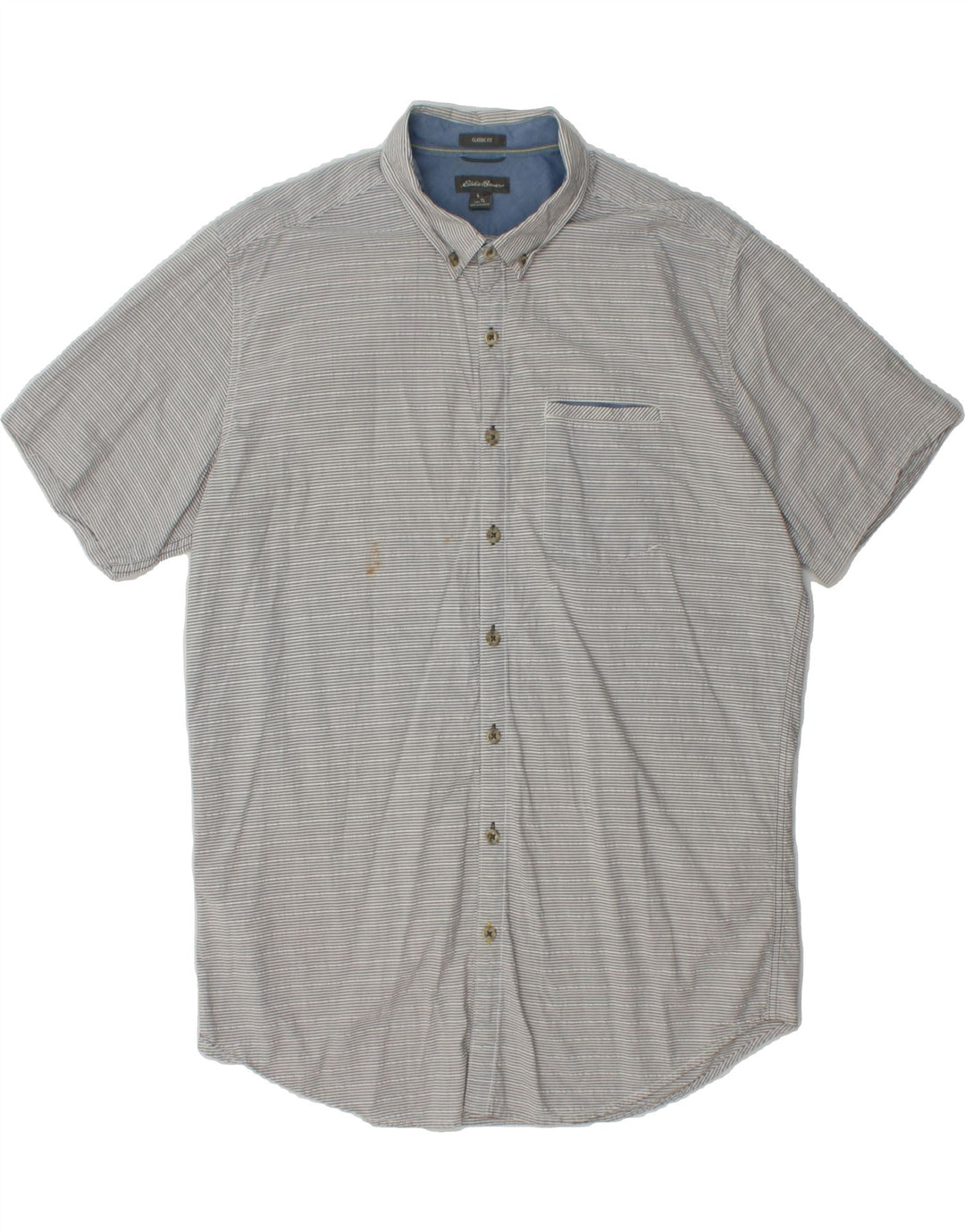 EDDIE BAUER Mens Classic Fit Short Sleeve Shirt Large Grey Pinstripe Vintage Eddie Bauer and Second-Hand Eddie Bauer from Messina Hembry 