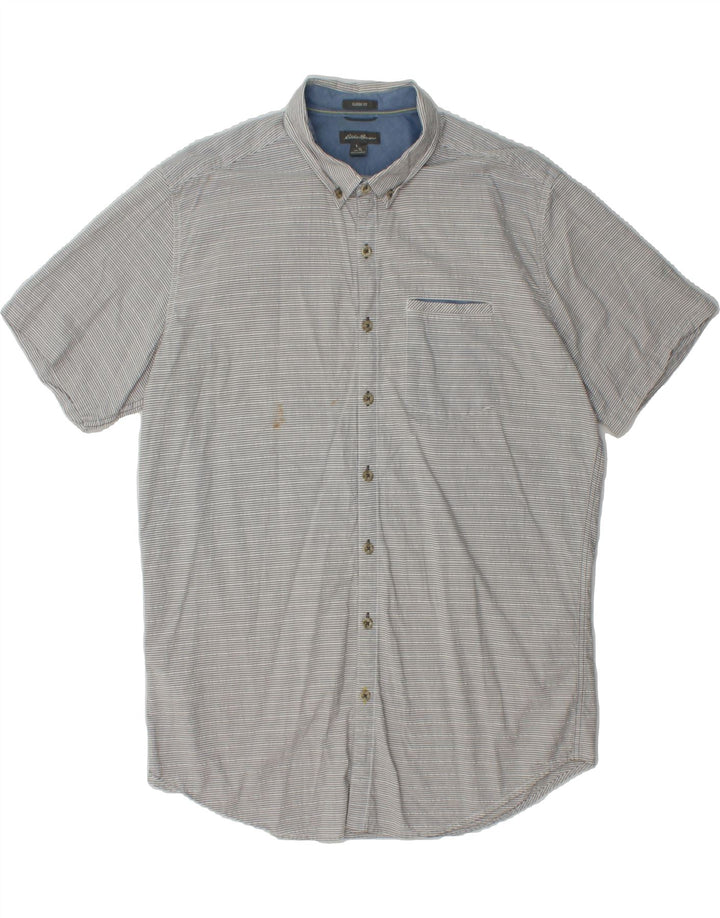 EDDIE BAUER Mens Classic Fit Short Sleeve Shirt Large Grey Pinstripe Vintage Eddie Bauer and Second-Hand Eddie Bauer from Messina Hembry 